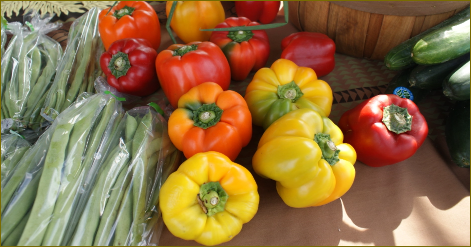 Bell peppers and snap peas from a farmer's market