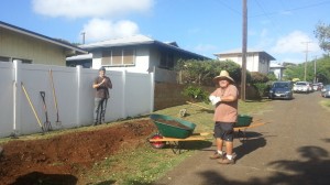 Mike and Earl Amending Raised Beds at Kaimuki MSr